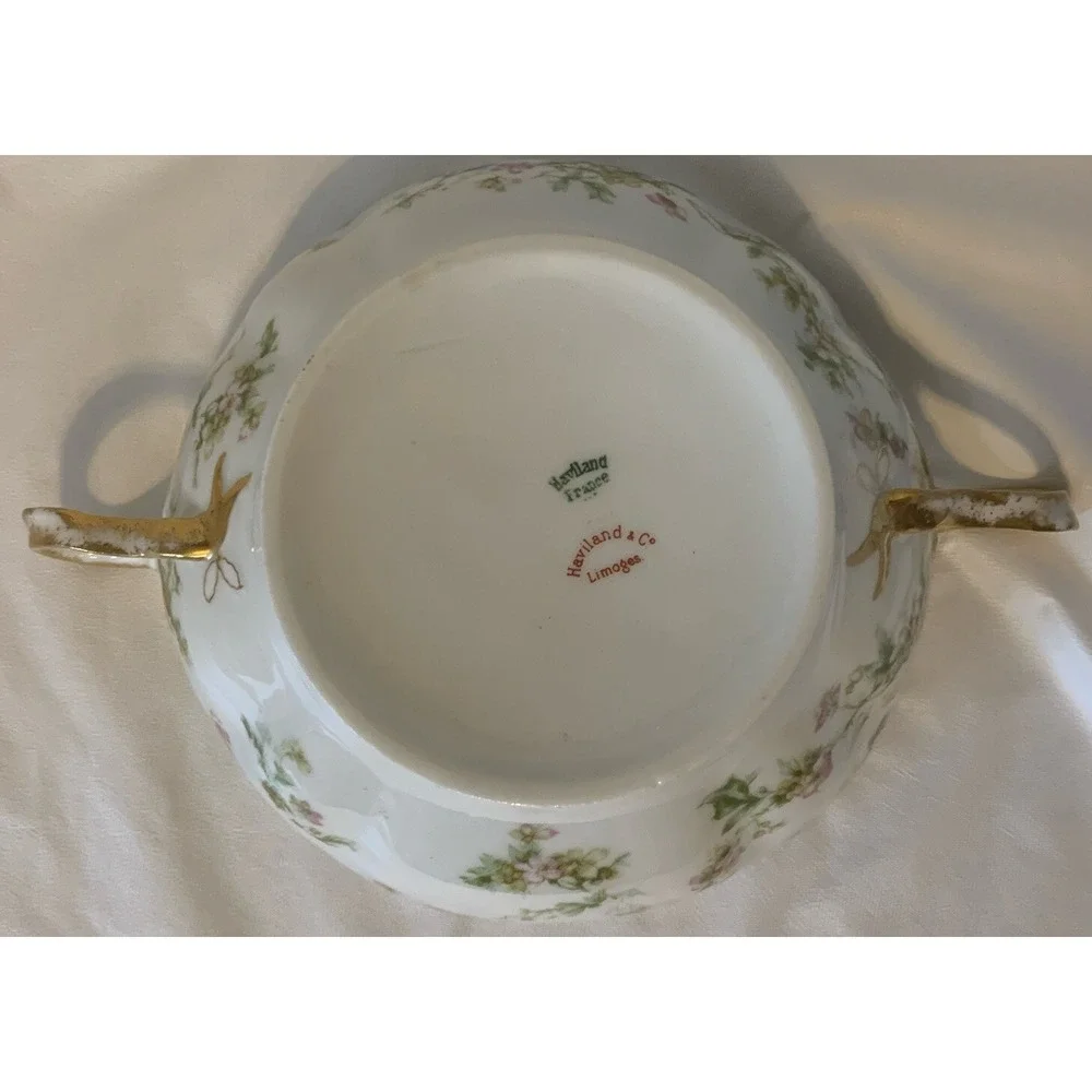 Haviland Limoges France Pink Flowers 2 handle‎ bowl replacement 5 1/4